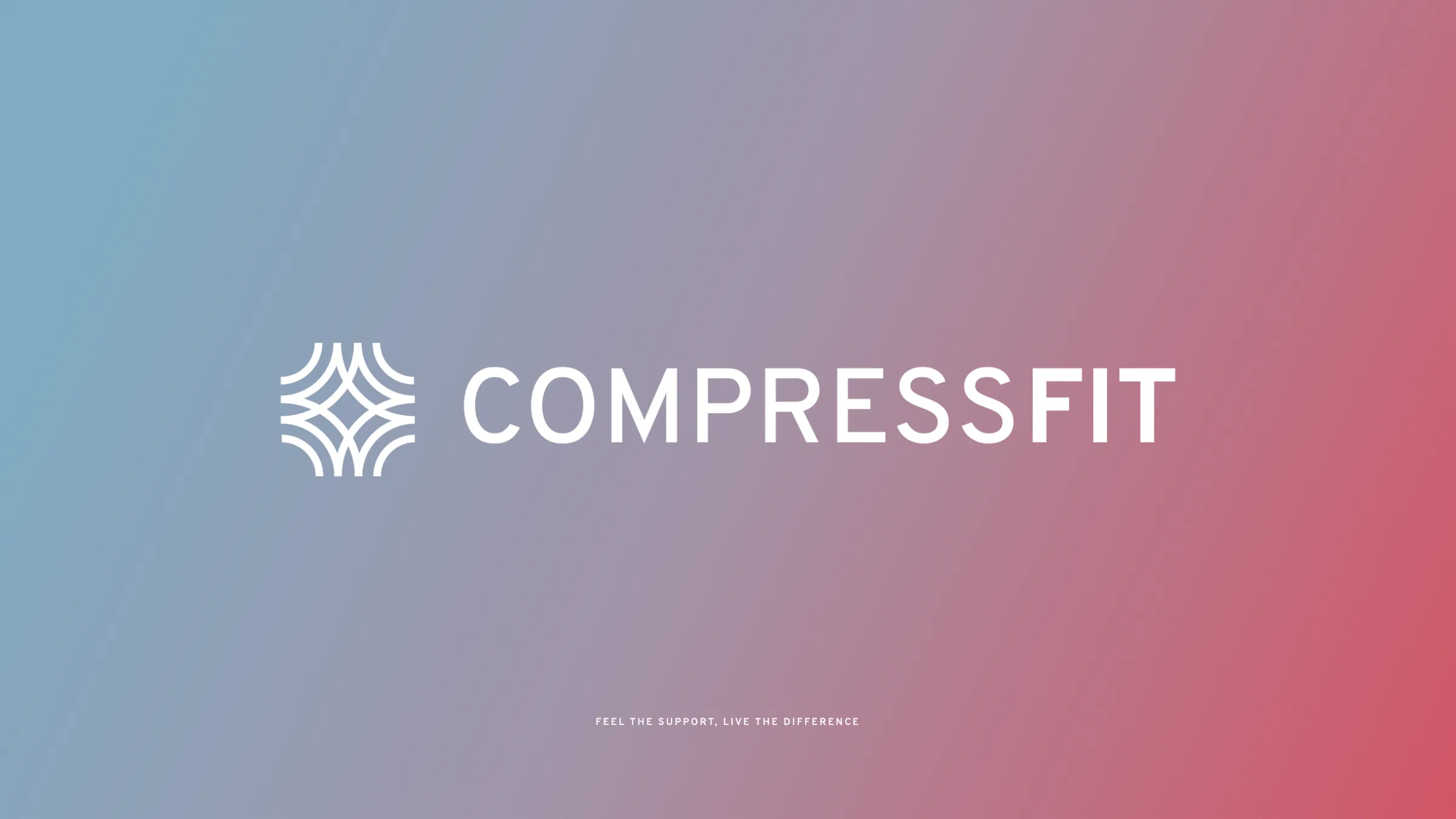 CompressFit logo in white on the brand gradient from clinical blue to warm red