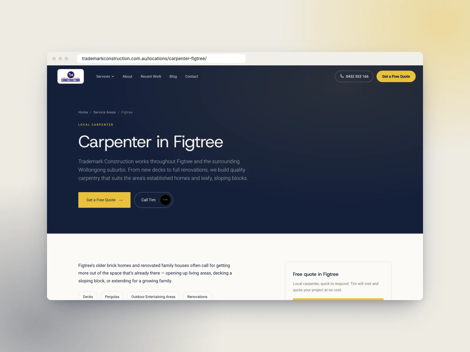 Carpenter in Figtree suburb page on the Trademark Construction website